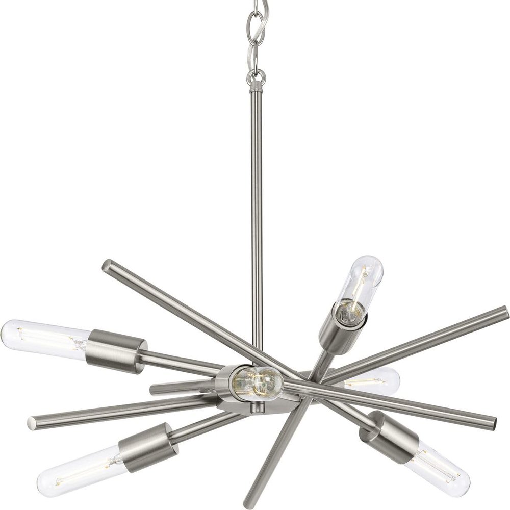 Progress Lighting Astra Collection 6-Light Mid-Century Modern Chandelier Light Brushed Nickel