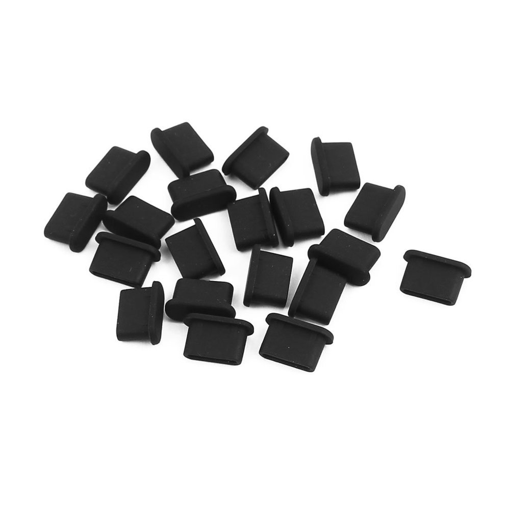 uxcell 20Pcs Type-C Black Silicone Anti-dust Stopper/Plug for Protect Data Port of Mobile Phone