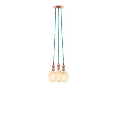 Turquoise Hanging Light Fixture. Eclectic Turquoise w/Vintage Copper 3 Pendant Chandelier