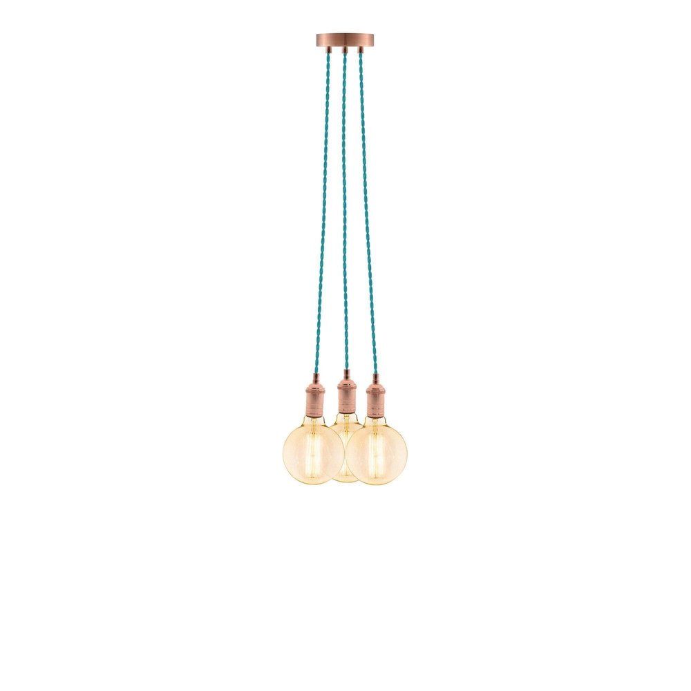 Turquoise Hanging Light Fixture. Eclectic Turquoise w/Vintage Copper 3 Pendant Chandelier