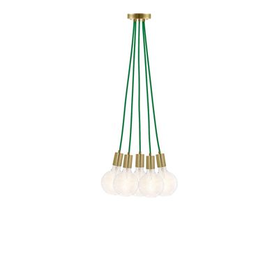Tropical Hanging Lights. Tropical Green w/Modern Brass 5 Pendant Chandelier
