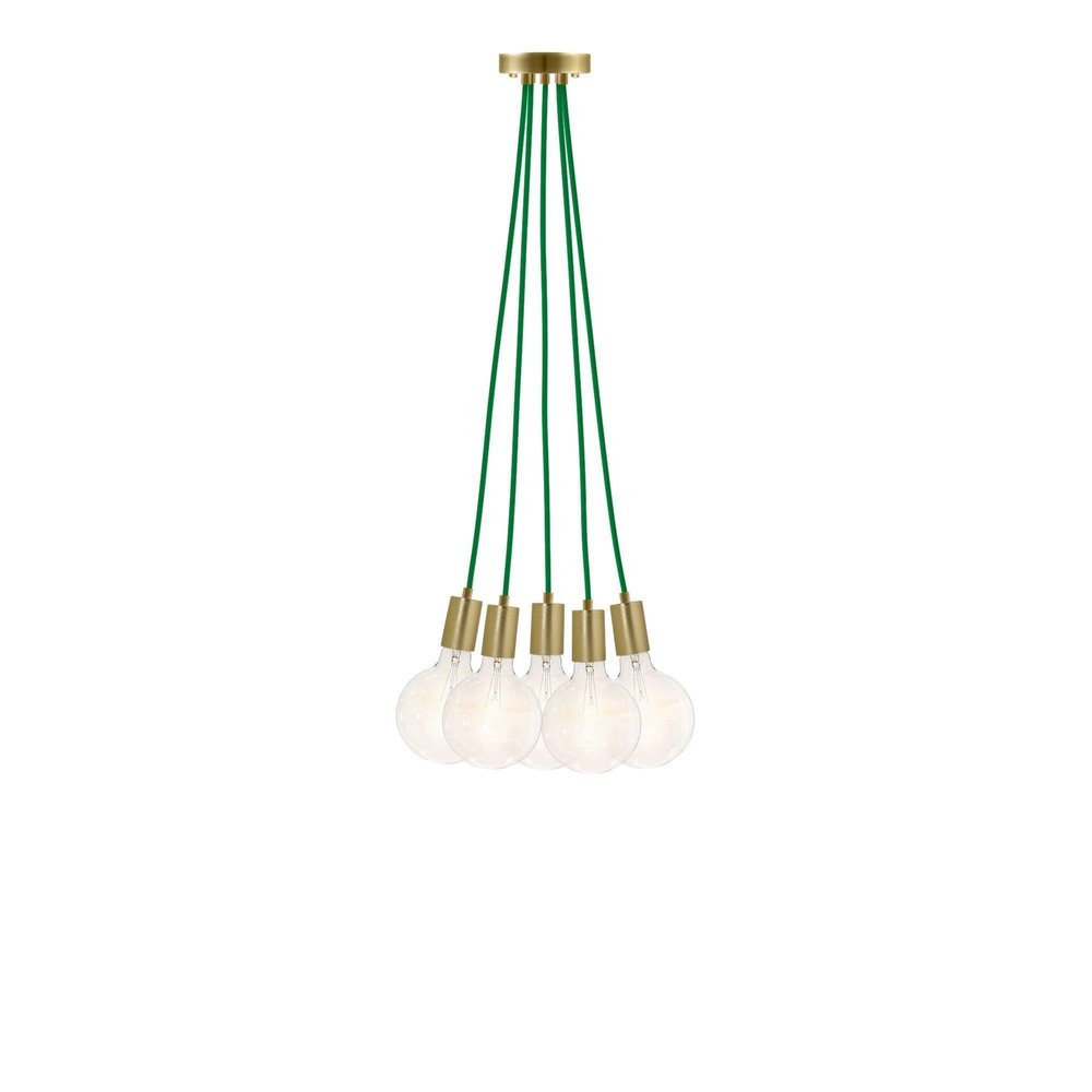 Tropical Hanging Lights. Tropical Green w/Modern Brass 5 Pendant Chandelier