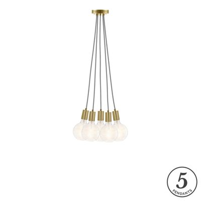 Modern Chandelier Lighting. Modern Grey w/Modern Brass 5 Pendant Chandelier