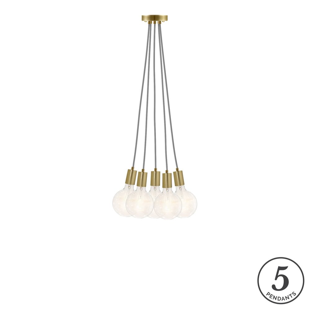 Modern Chandelier Lighting. Modern Grey w/Modern Brass 5 Pendant Chandelier