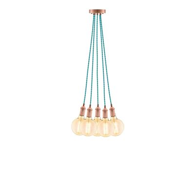 Turquoise Hanging Light Fixture. Eclectic Turquoise w/Vintage Copper 5 Pendant Chandelier
