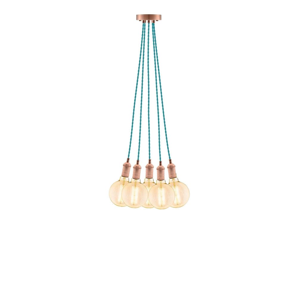 Turquoise Hanging Light Fixture. Eclectic Turquoise w/Vintage Copper 5 Pendant Chandelier