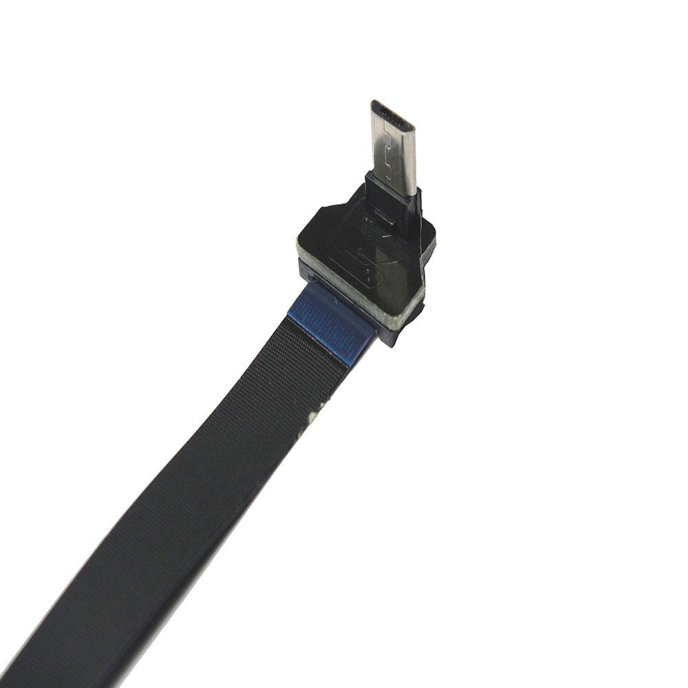 Permanent Slim Flat Micro USB FPV Flat Slim Thin Ribbon FPC Cable Micro Angled 90 Degree up to Micro USB 90 UP for sync and Charging (20CM)