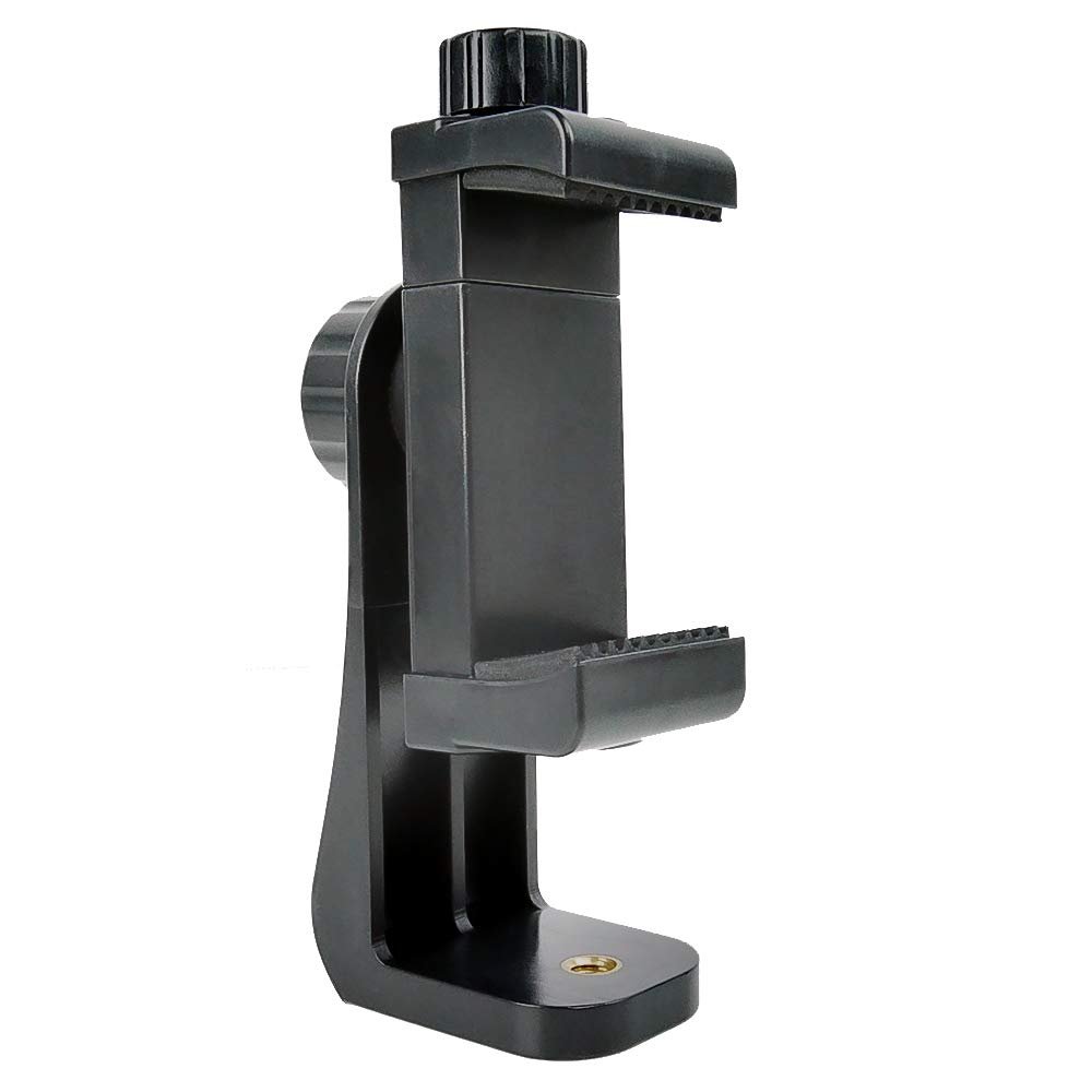 Foto&Tech Smartphone Tripod Adapter Cell Phone Holder, Adjustable Clamp with Mount Bracket, Compatible w/Cellphone 11 XR XS Max X 8, Galaxy S10 S9 Note 10 Android, Rotates Vertical and Horizontal
