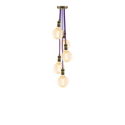 Antique Brass Chandelier Lighting. Mid Century Purple w/Vintage Antique 7 Pendant Chandelier