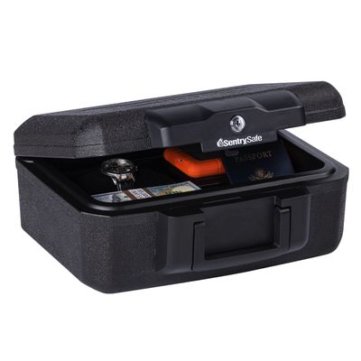 SentrySafe Fireproof Money Safe with Key Lock, Black Lock Box with Portable Carrying Handle for Travel, Exterior: 14.3 in. W x 11.2 in. D x 6.1 in H, 1200