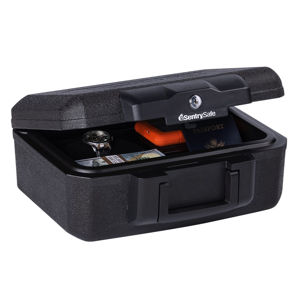 SentrySafe Fireproof Money Safe with Key Lock, Black Lock Box with Portable Carrying Handle for Travel, Exterior: 14.3 in. W x 11.2 in. D x 6.1 in H, 1200
