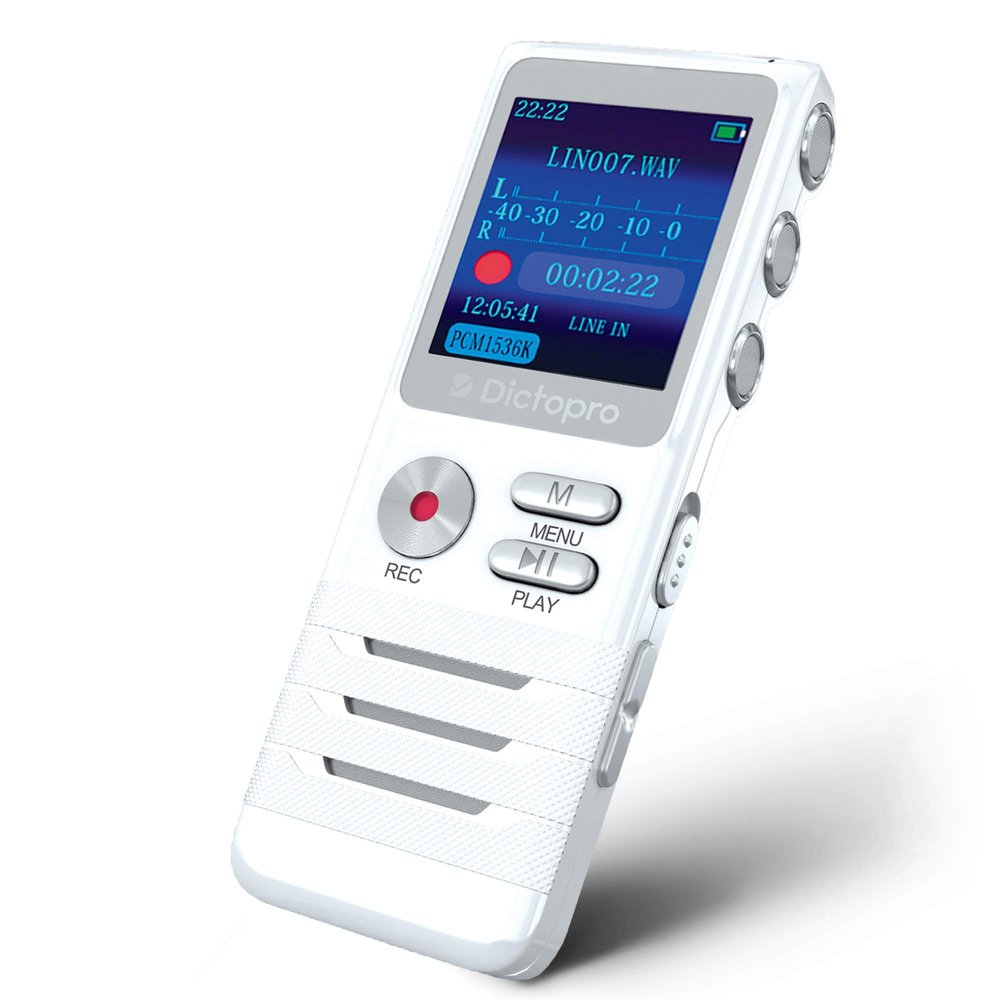 Voice Activated Digital Recorder - Ultra Sensitive Dual Mics, 8GB, 700H Storage, Noise Reduction Dictophone, Portable Audio Recording for Lectures, Meetings, Interviews, Work, Doctors - Dictopro X100