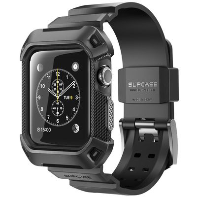 SUPCASE for Apple Watch 3 38mm Case with Band (Unicorn Beetle Pro), [Anti-Scratch] [Bumper Protector] Rugged Men Cover Sport Protective Case with Strap Bands for iWatch 3 38mm 2017/2016/2015, Black