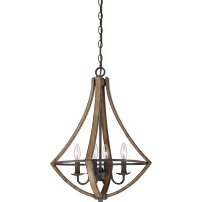 Quoizel Shire Candle Chandelier, 4-Light, 24" H x 18.25" W Rustic Black Vintage Chandelier, 60W Bulbs, Max Adjustable Height 77", Pendant Light for Kitchen, Dining, Living Room, Foyer or Farmhouse