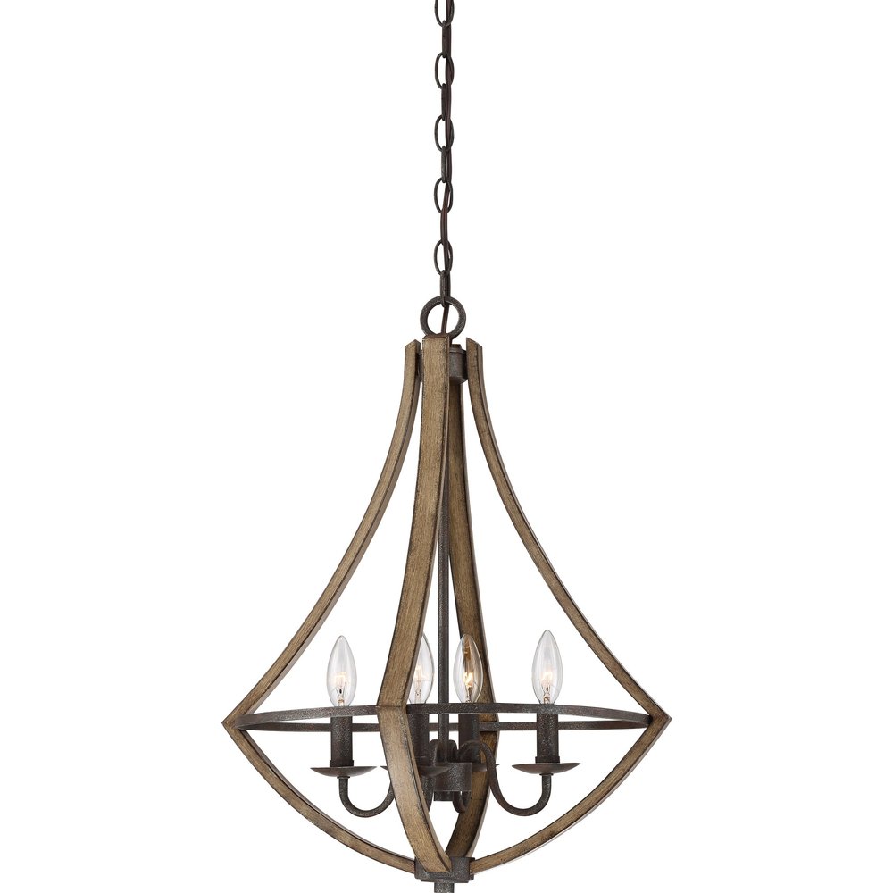 Quoizel Shire Candle Chandelier, 4-Light, 24" H x 18.25" W Rustic Black Vintage Chandelier, 60W Bulbs, Max Adjustable Height 77", Pendant Light for Kitchen, Dining, Living Room, Foyer or Farmhouse