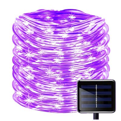 MUEQU Solar Rope Lights Outdoor String Lights, 39ft Waterproof 100LEDs Copper Wire Tube Lighting Solar Decoration Lights Tube for Trees Patio Gardens Party Christmas Holiday Wedding(Purple)