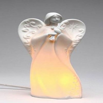 Festive "Angel Holding Cross" White Porcelain Plug-in Night Light