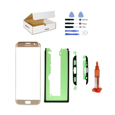 MD0410 Screen Repair Kit Compatible with Samsung Galaxy S7 Edge Phone Model G935 - Front Outer Lens Glass Replacement with Tools (Gold)