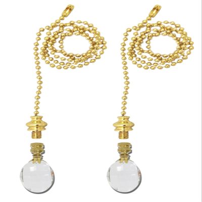 Royal Designs Celling Fan Pull Chain Beaded Ball Extension Chains with Decorative Oval Radiance Design, Polished Brass, Set of 2