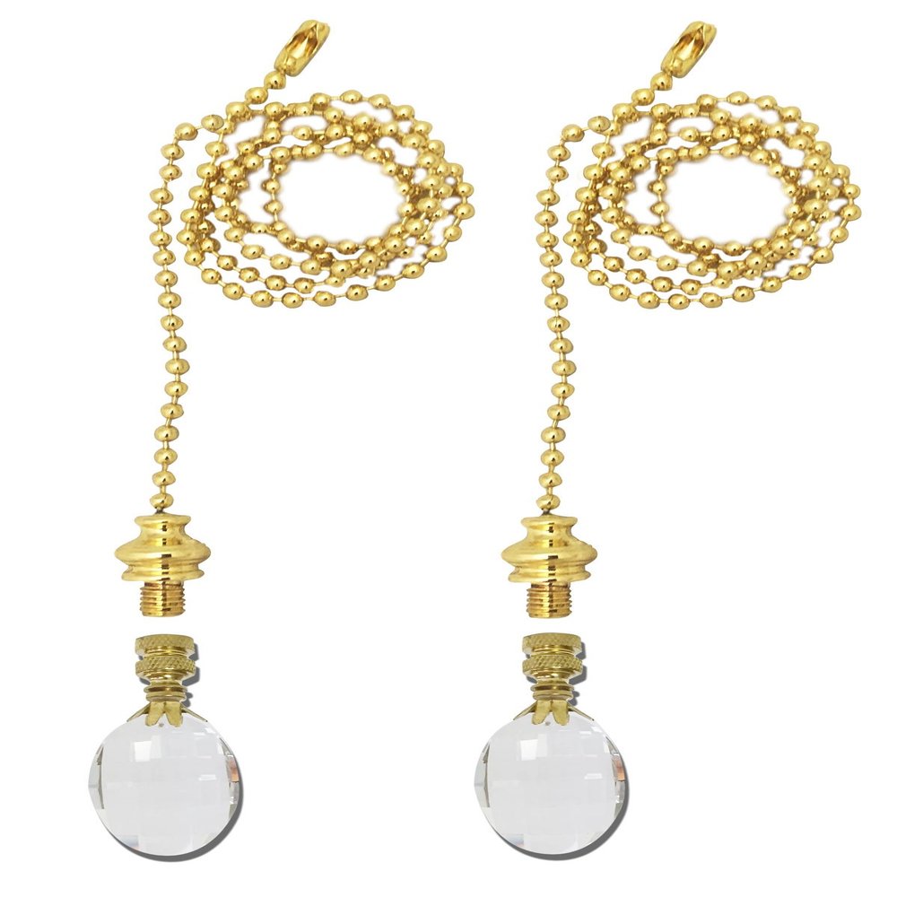 Royal Designs Celling Fan Pull Chain Beaded Ball Extension Chains with Decorative Oval Radiance Design, Polished Brass, Set of 2