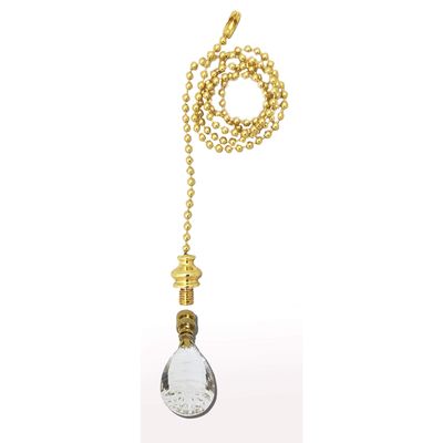 Royal Designs Celling Fan Pull Chain Beaded Ball Extension Chains with Decorative Balloon Drop Crystal Design, Polished Brass