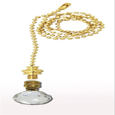 Royal Designs Celling Fan Pull Chain Beaded Ball Extension Chains with Decorative Medium Faceted Diamond Cut Crystal, Polished Brass