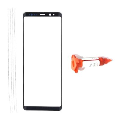 (md0410) Black Front Outer Glass Lens Replacement Compatible Galaxy Note 8 + Adhesive + UV LOCA Glue N950 N950U N950W N950FD N950F (LCD Digitizer Screen not Included)