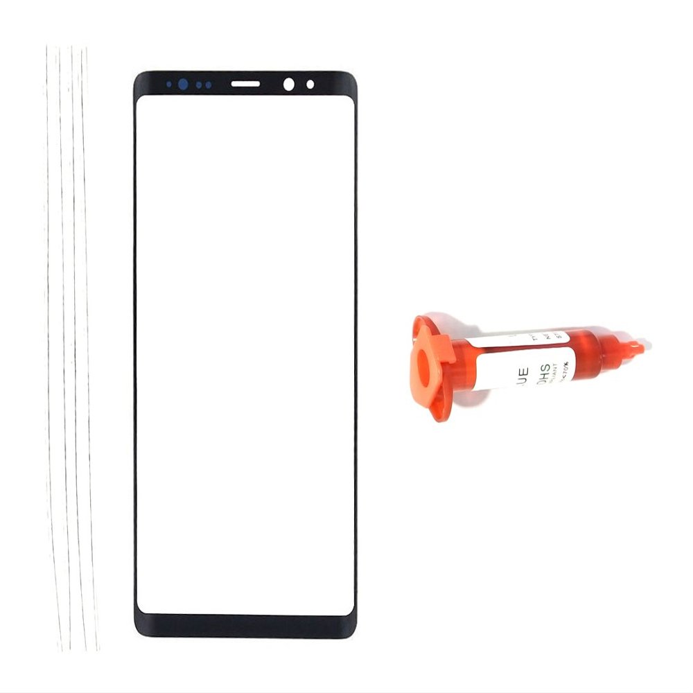 (md0410) Black Front Outer Glass Lens Replacement Compatible Galaxy Note 8 + Adhesive + UV LOCA Glue N950 N950U N950W N950FD N950F (LCD Digitizer Screen not Included)