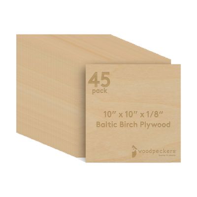 Baltic Birch Plywood, 3 mm 1/8 Craft Wood, B/BB Grade Baltic Birch Sheets, Stronger Than Basswood Sheets, Perfect for Laser, CNC Cutting and Wood Burning, by Woodpeckers (45, 10" x 10", 1/8" Thick)