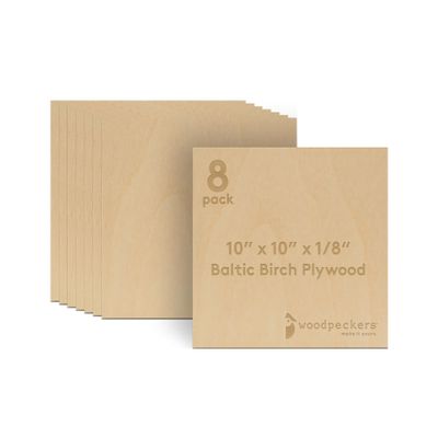 Baltic Birch Plywood, 3 mm 1/8 Craft Wood, B/BB Grade Baltic Birch Sheets, Stronger Than Basswood Sheets, Perfect for Laser, CNC Cutting and Wood Burning, by Woodpeckers (8, 10" x 10", 1/8" Thick)