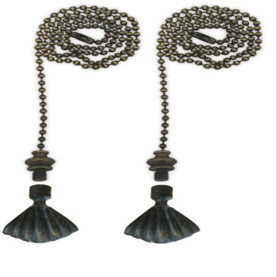 Royal Designs Celling Fan Pull Chain Beaded Ball Extension Chains with Decorative Seashell, Antique Brass, Set of 2