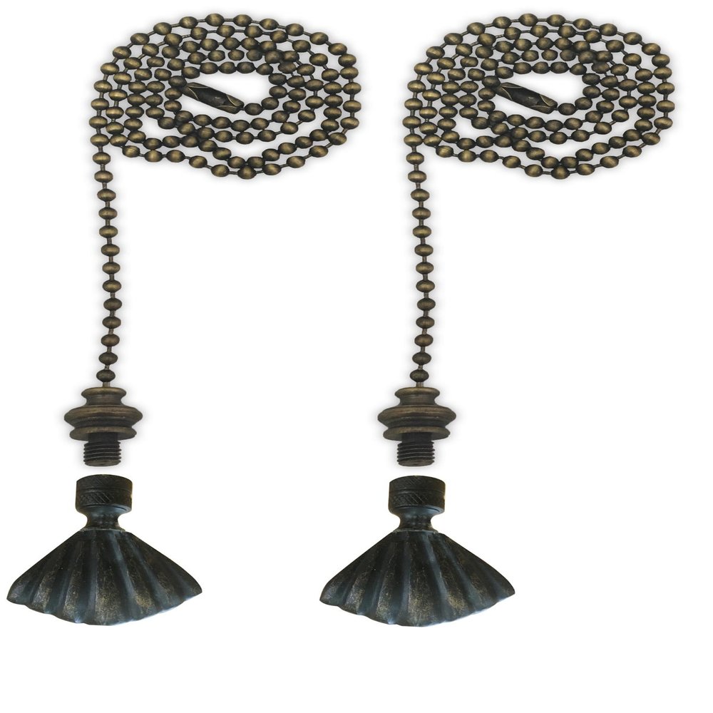 Royal Designs Celling Fan Pull Chain Beaded Ball Extension Chains with Decorative Seashell, Antique Brass, Set of 2