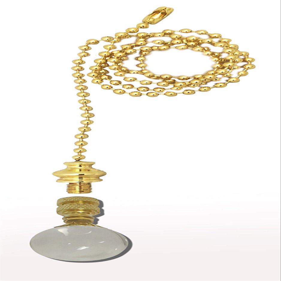 Royal Designs Celling Fan Pull Chain Beaded Ball Extension Chains with Decorative Medium Clear Crystal, Polished Brass