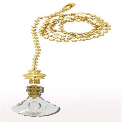 Royal Designs Celling Fan Pull Chain Extension with Designer Cut Crystal Finial, Polished Brass