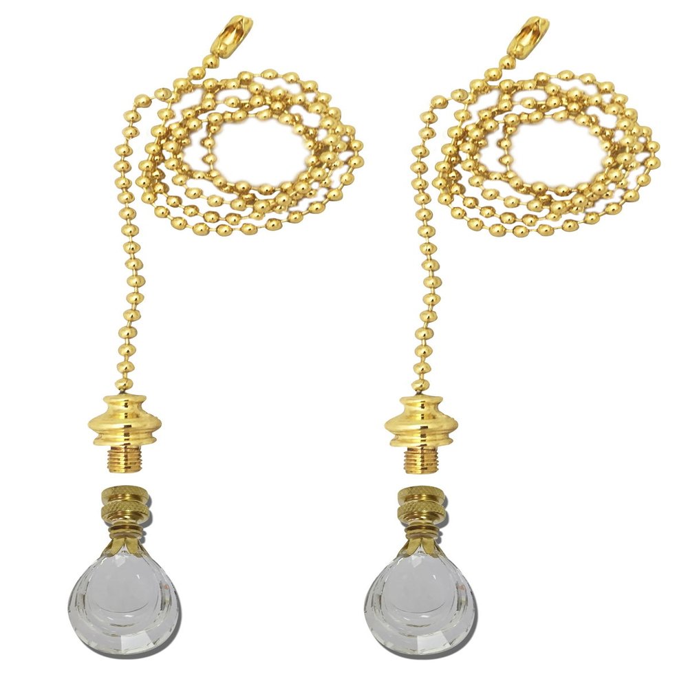 Royal Designs Celling Fan Pull Chain Beaded Ball Extension Chains with Decorative Flat Teardrop, Polished Brass, Set of 2