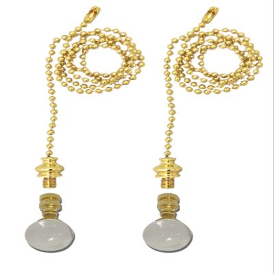 Royal Designs Celling Fan Pull Chain Beaded Ball Extension Chains with Decorative Large Clear Crystal,Polished Brass, Set of 2