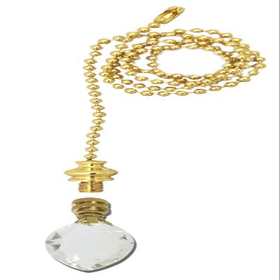Royal Designs Celling Fan Pull Chain Beaded Ball Extension Chains with Decorative Pear Shaped Crystal Design, Polished Brass