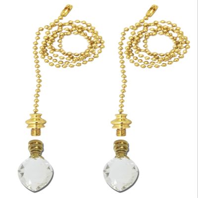 Royal Designs Celling Fan Pull Chain Beaded Ball Extension Chains with Decorative Pear Shaped Crystal Design, Polished Brass, Set of 2
