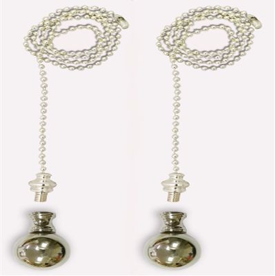 Royal Designs Celling Fan Pull Chain Beaded Ball Extension Chains with Decorative Large Ball, Silver,Set of 2