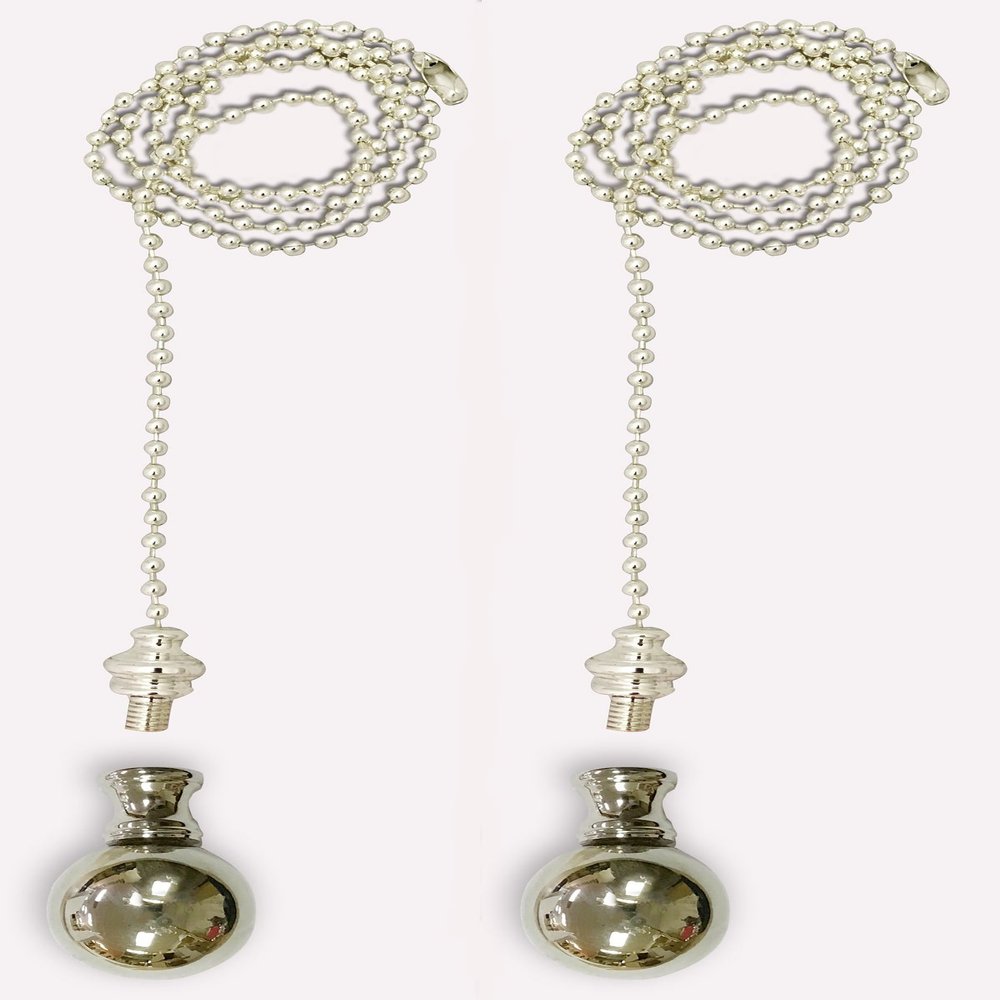 Royal Designs Celling Fan Pull Chain Beaded Ball Extension Chains with Decorative Large Ball, Silver,Set of 2