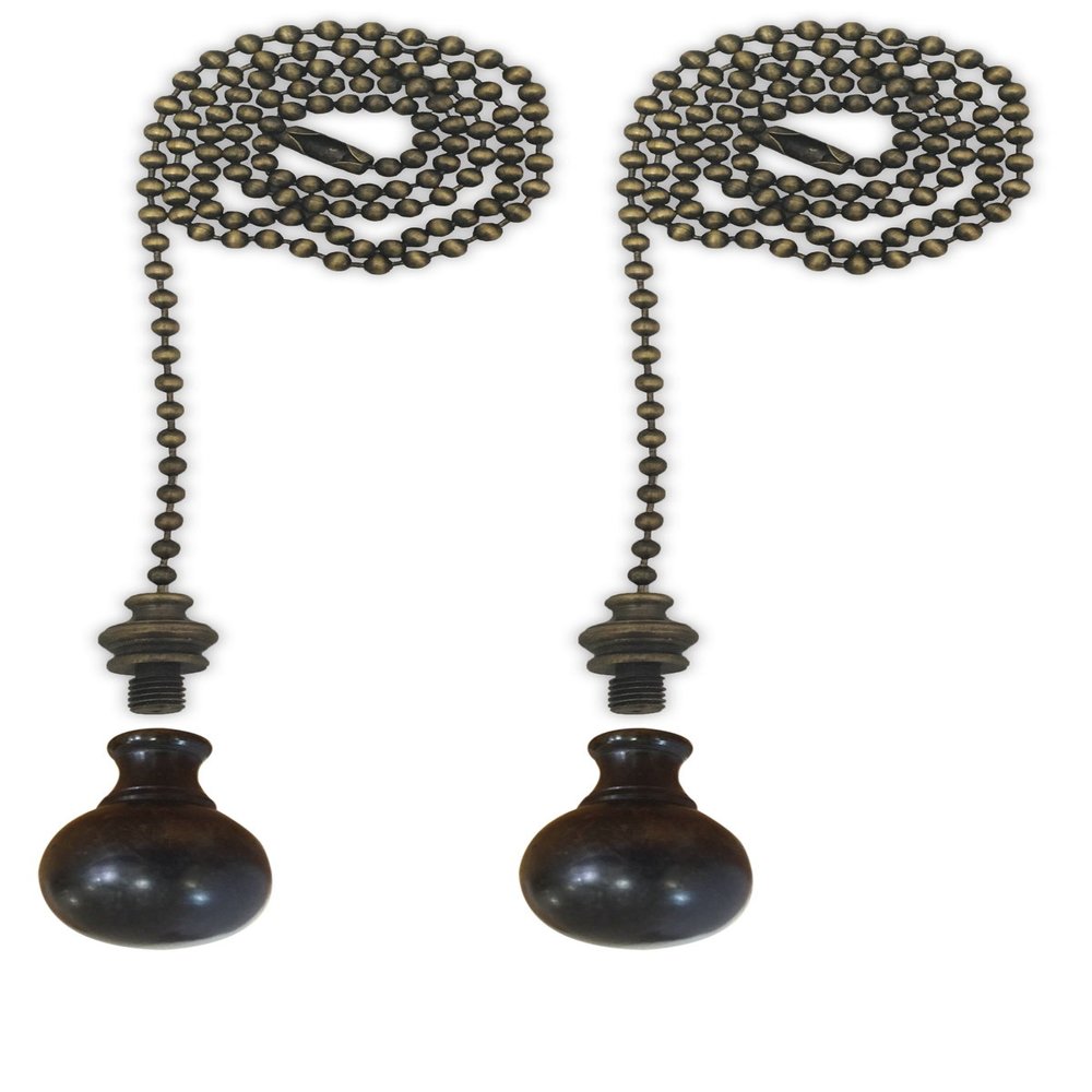Royal Designs Celling Fan Pull Chain Beaded Ball Extension Chains with Decorative Medium Ball, Antique Brass, Set of 2