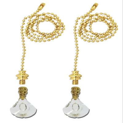 Royal Designs Celling Fan Pull Chain Extension with Designer Cut Crystal Finial, Polished Brass, Set of 2