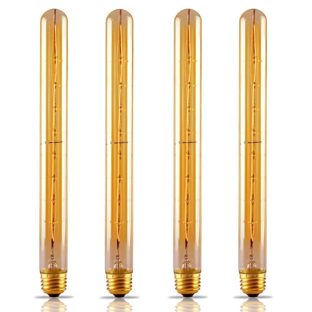CTKcom T10/T300 40W Amber Vintage Edison Bulb E26 Medium Base2200K-2300K Tubular Bulb Nostalgic Tungsten Filament Antique Bulb Amber Glass for Industrial Wall Sconce Pendant Lighting-(4 Pack)