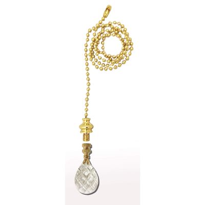 Royal Designs Celling Fan Pull Chain Beaded Ball Extension Chains with Decorative Medium Swiss Cut Diamond Crystal, Polished Brass