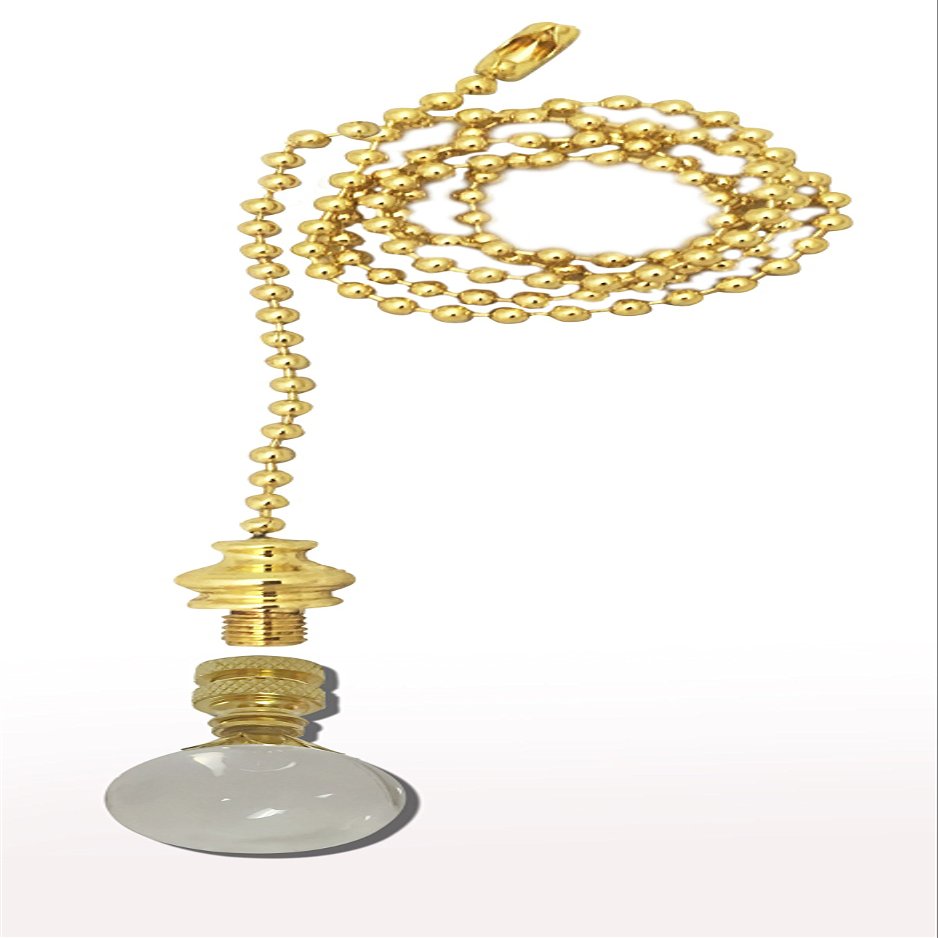 Royal Designs Celling Fan Pull Chain Beaded Ball Extension Chains with Decorative Large Clear Crystal,Polished Brass