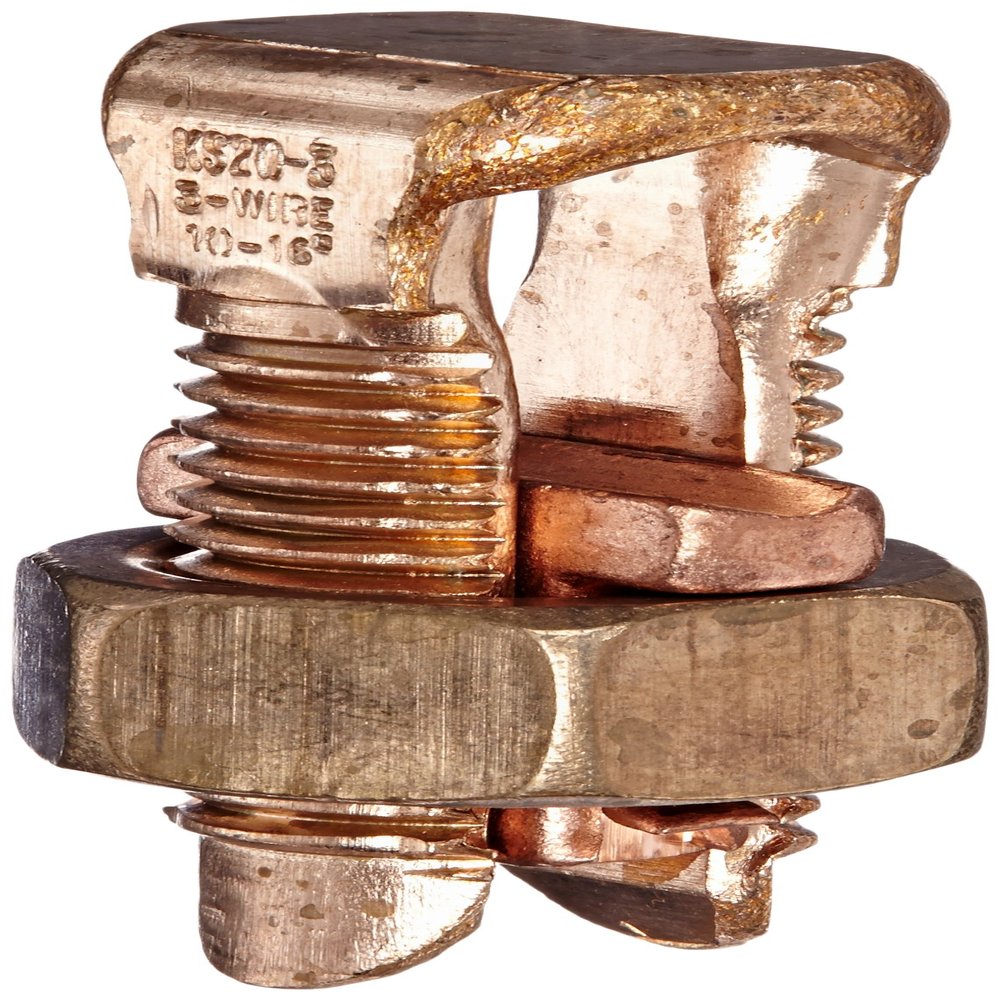 Burndy KS20-3 Servit Split-Bolt, 8 Str. - 4 Sol. Copper Run and Tap, 165 in-lbs Recommended Tightening Torque
