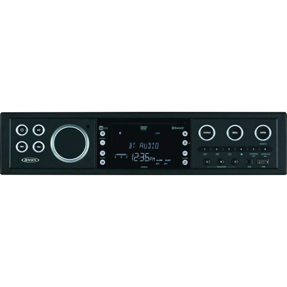 Jensen JWM90A Slimline 3-Zone Source Theater-Style Bluetooth Wallmount Stereo with App Control, DVD/CD-R/RW & MP3 Compatible, Dual HDMI Video Output, HDMI ARC, USB Play MP3/WMA Files, Rear RCA in/Out