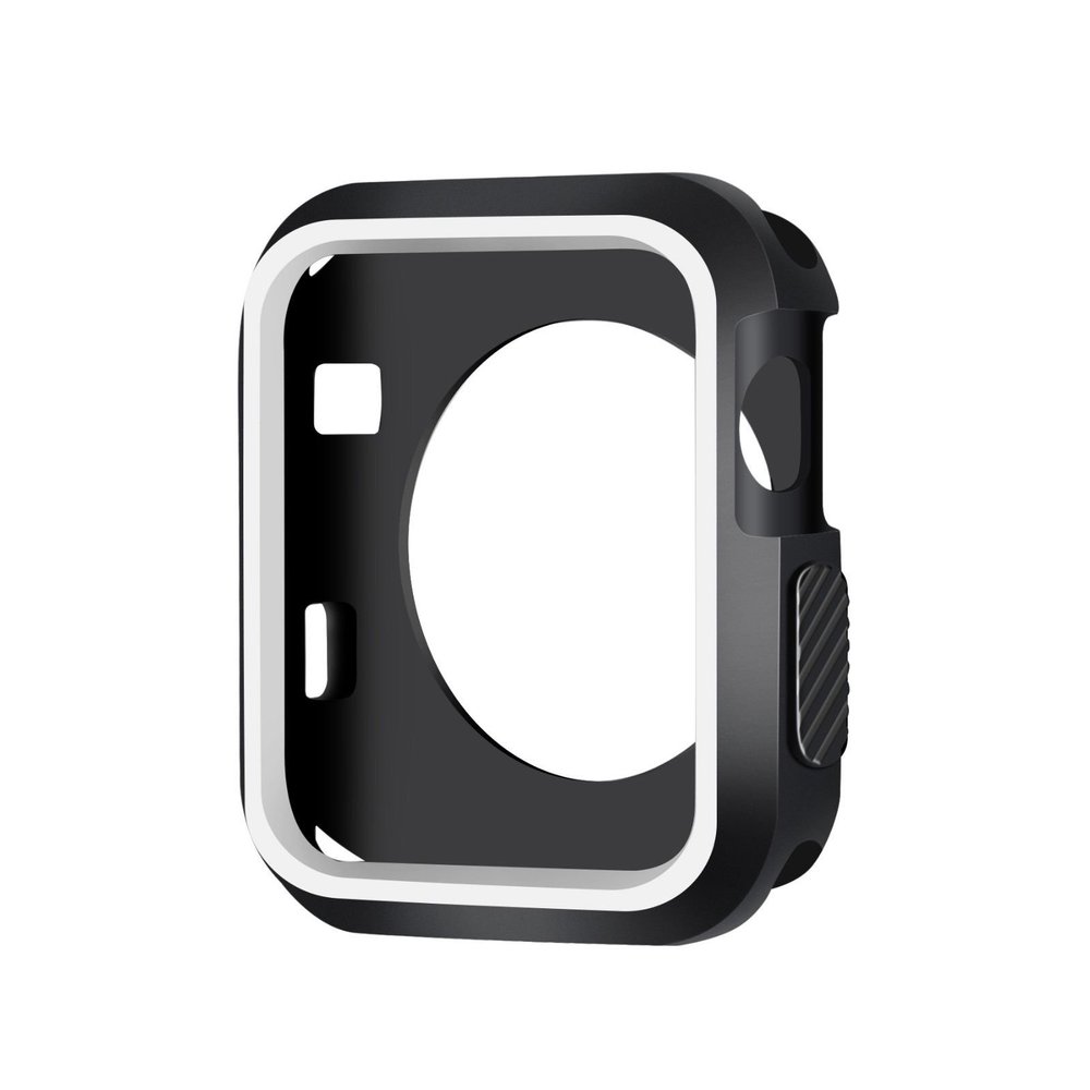 360 Full Body Sports Silicone Protective Case Cover for Apple Watch Series 3 2 1 38 42mm Accessories (Black White, 42mm)