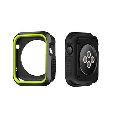 360 Full Body Sports Silicone Protective Case Cover for Apple Watch Series 3 2 1 38 42mm Accessories (Black Green, 38mm)