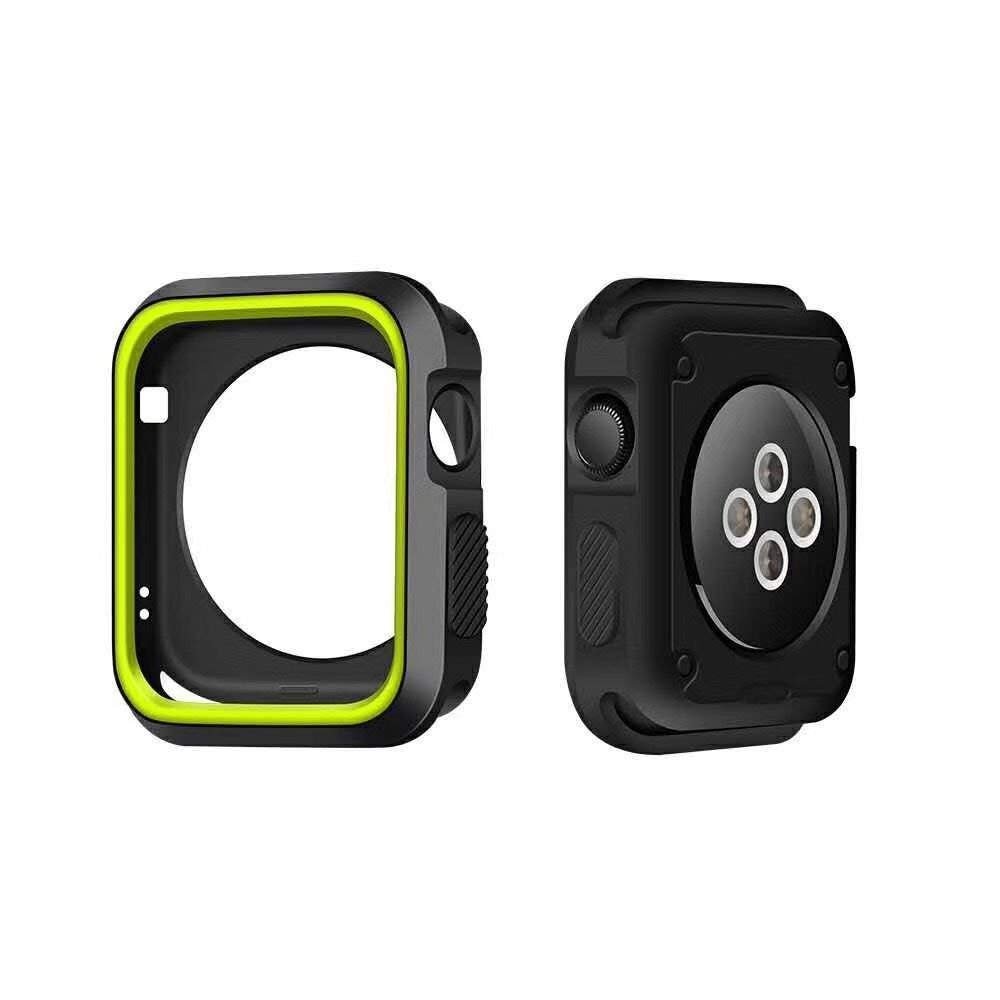 360 Full Body Sports Silicone Protective Case Cover for Apple Watch Series 3 2 1 38 42mm Accessories (Black Green, 38mm)